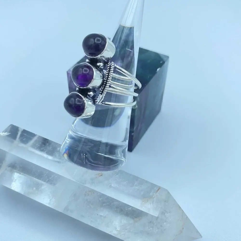 Amethyst Gemstone Sterling Silver Boho Ring Size 7.5